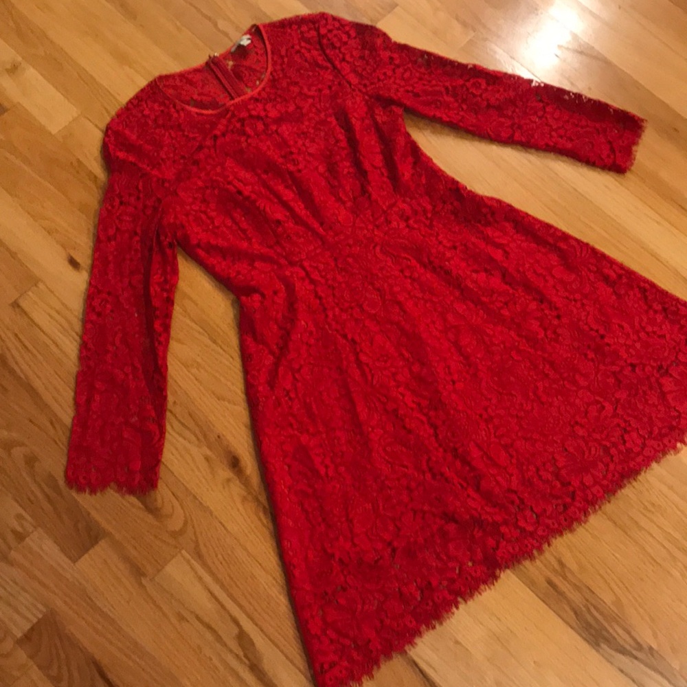 Red Lace Fit and Flare Dress